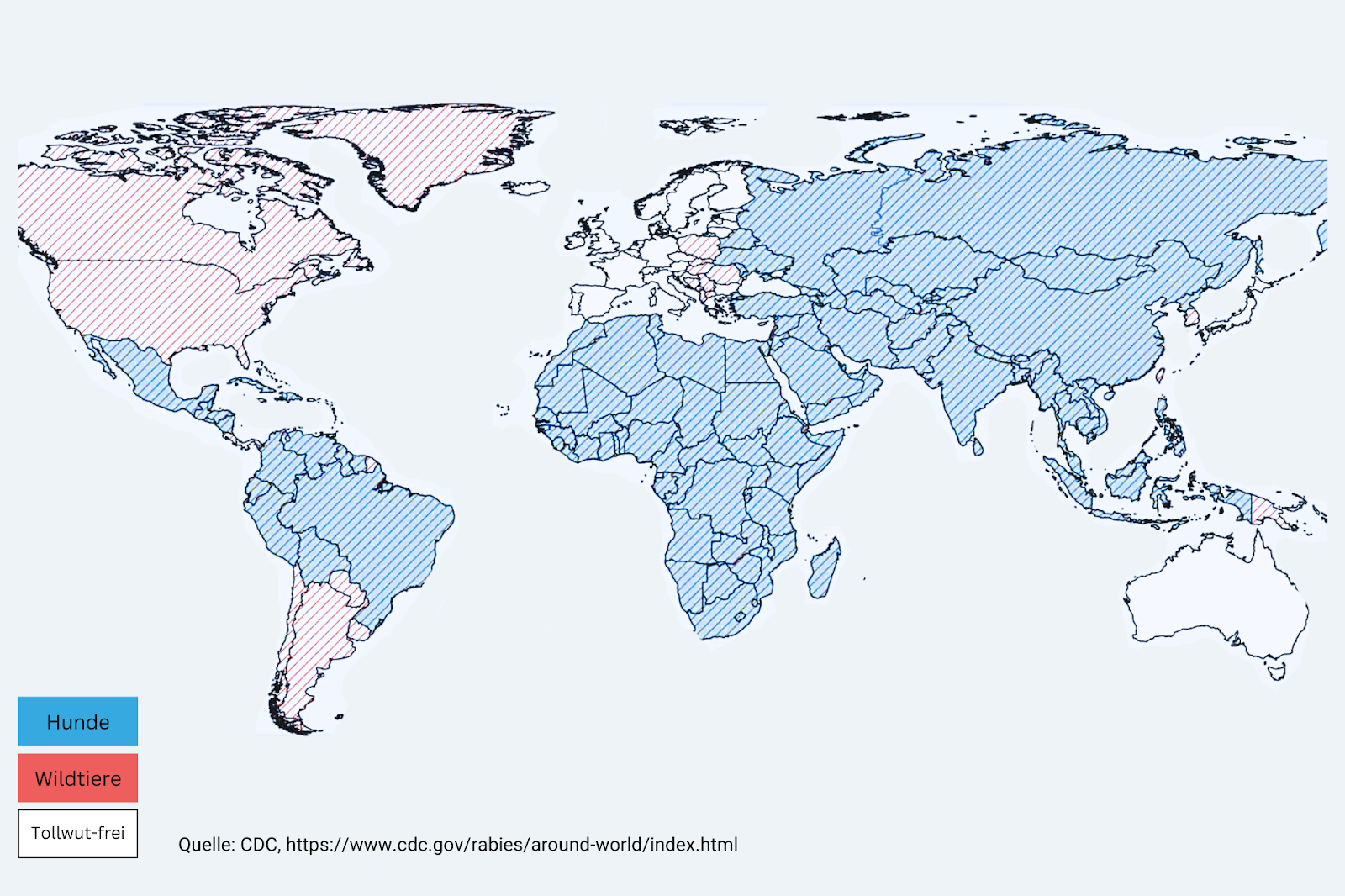 Tollwut Impfung beim Hund - weltweite Verbreitung von Tollwut Stand 2023