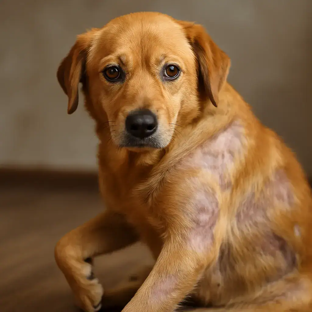 Hund mit Fellwechsel und Haarausfall