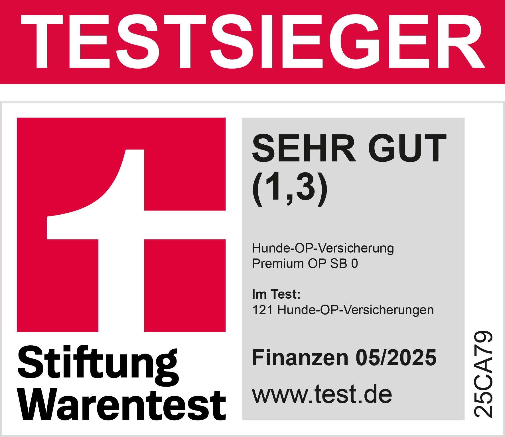 Stiftung Warentest Testsieger Siegel Sehr gut 1,3 der Barmenia OP Hundekrankenverischerung